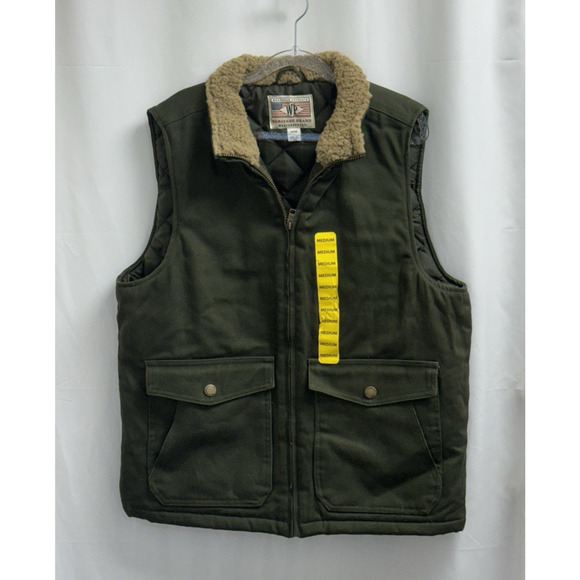 WP WEATHERPROOF Men's Workwear Vest Size Medium Olive Green Quilted Sherpa - Picture 1 of 9